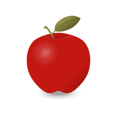 Red realistic cartoon style apple. Isolated vector illustration.