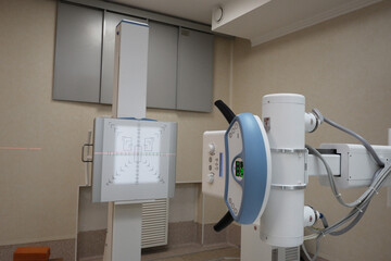 Fragment of a diagnostic X-ray apparatus in the work of the X-ray room.