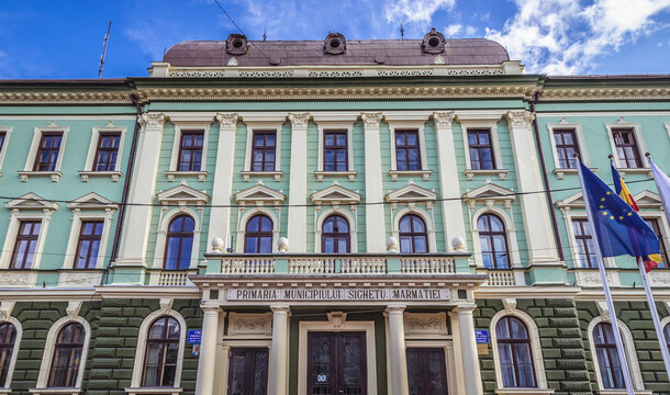 Front facade of City Hall in Sighetu Marmatiei town, Romania