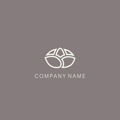 Simple, minimalistic, stylized lotus flower symbol or logo, composed of several elements. Made with a contour line.