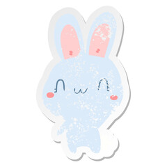 cartoon rabbit waving grunge sticker