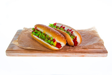 Two fresh hot dogs isolated
