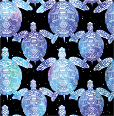 seamless pattern with sea turtles. Marine life. Doodling, mandala pattern. Drawing by hand. Stylish background. - 430255455