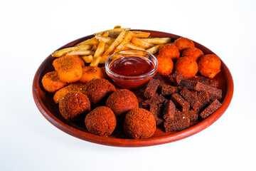 A meat snack beer plate isolated