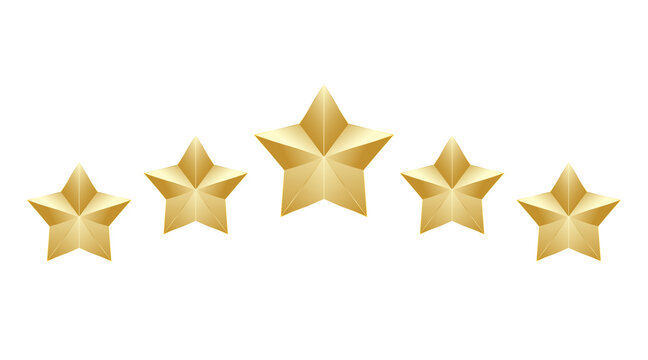 Gold five shape stars quality icon on a white background. 5 gradient rating stars. EPS 10 vector rank illustration