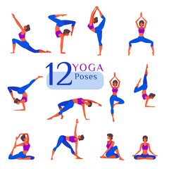 Yoga poses female figures. Yoga and fitness vector illustration.