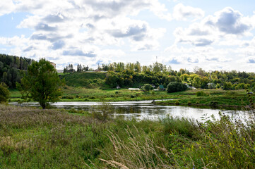 View of the confluence of the Vazuza River with the Volga River, Zubtsov, Tver region, Russian Federation, September 19, 2020