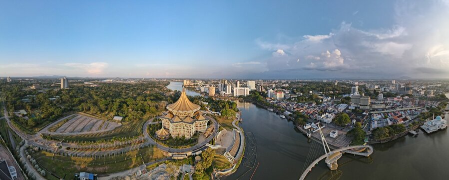 Kuching, Sarawak Malaysia - April 26 2021: The buildings, landmarks and scenery of Kuching city, capital of Sarawak, Borneo island. 