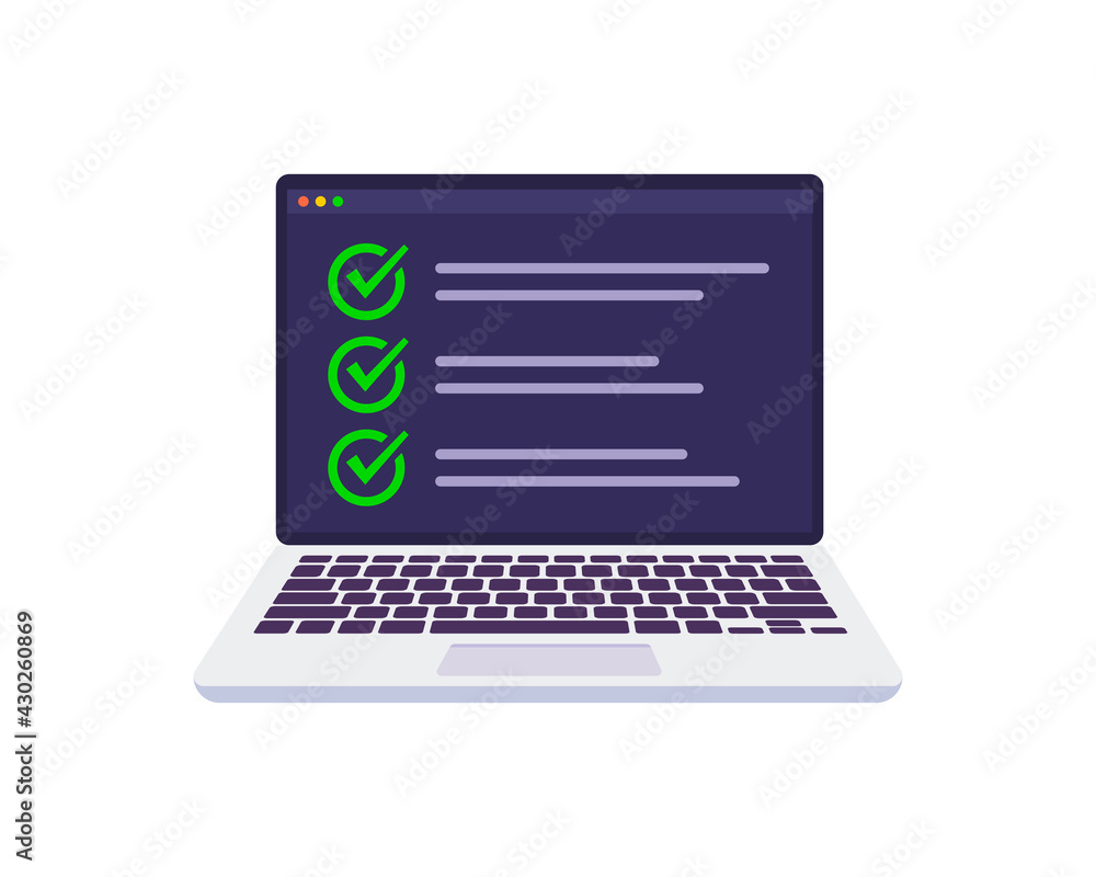 Aufkleber checklist browser window on laptop screen. check mark. choice, survey concepts. elements for web ban
