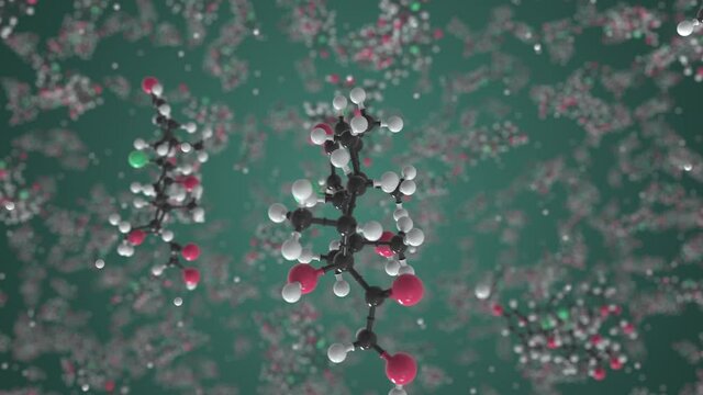 Generic dexamethasone molecule. Molecular model. Looping seamless 3d animation