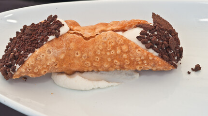 top, front view, close up of a homemade cannoli