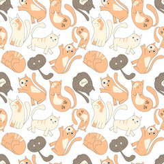 Seamless pattern with cute cats. Vector illustration