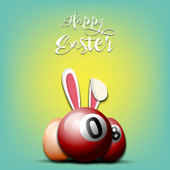 Happy Easter. Billiard ball with ears rabbit