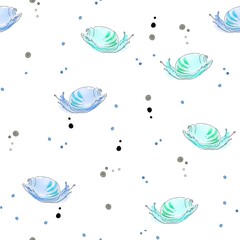 Watercolor drawing delicate seamless pattern of blue snails and spots on a white background