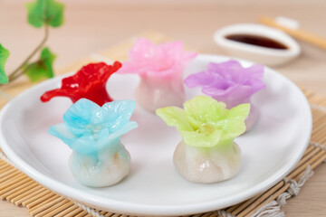 Chinese style colorful flower dumplings or dim sum