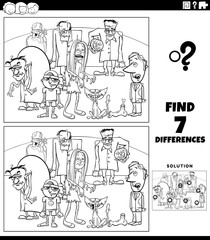 Fototapeta na wymiar differences game with cartoon zombies coloring book page