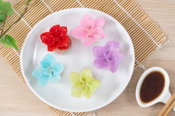 Chinese style colorful flower dumplings or dim sum