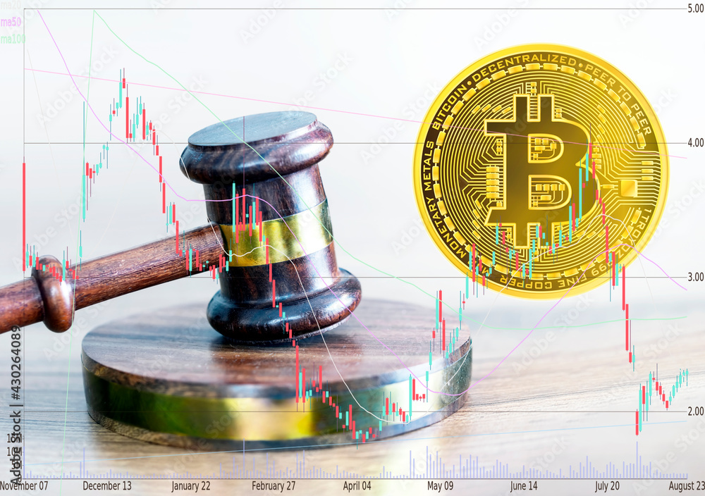 Poster bitcoins and new virtual money concept.gold bitcoins with candle stick graph chart and digital backg