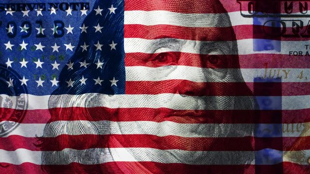 US Dollar Mixed With American Flag, Business Background Meaning Wide Financial Or Banking System Or Stock Market Mortgage Lending