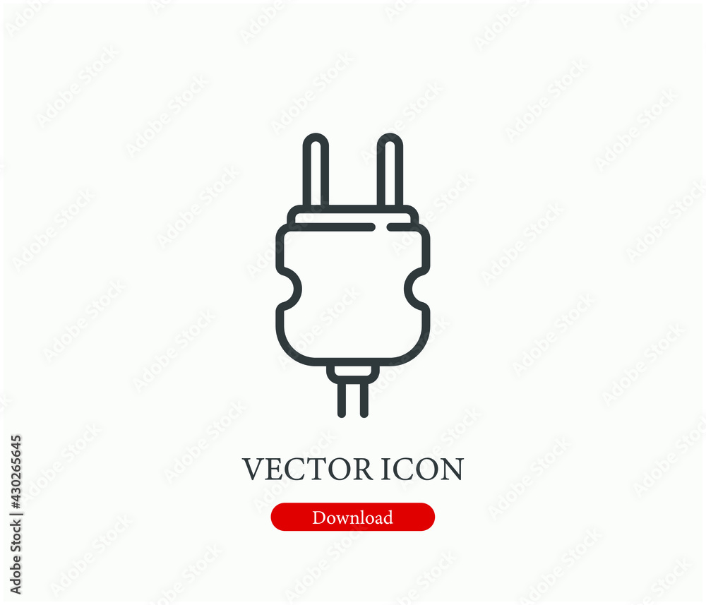 Poster power plug vector icon. editable stroke. symbol in line art style for design, presentation, website 