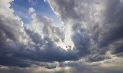 Landscape before the rain. Thunderclouds with rain. Nature Environment Dark huge cloud sky black storm cloud.