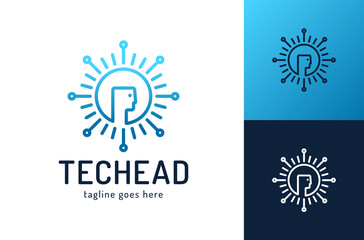 Head Tech logo, Pixel Head logo concept vector, Robotic Technology Logo template designs vector illustration