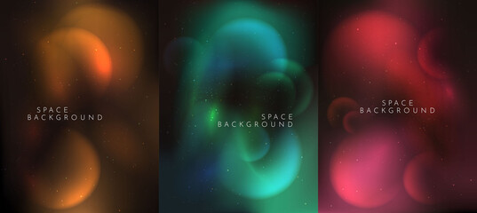 Vector illustration. Blurred wallpaper. Nebula in space. Abstract banner. Dark starry background. Milky Way. Minimalist concept. Cosmic sky. Design element for poster, book cover, magazine, flyer