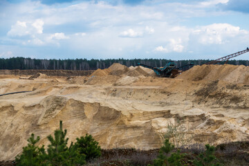 View of the production facility in the sand mine. Made on a sunny day.