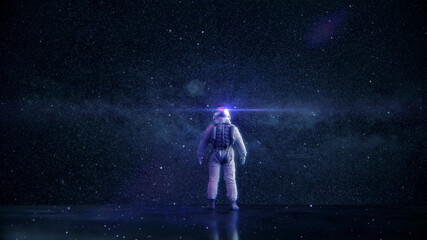 SPACE TRAVELER - ASTRONAUT solo | Synthwave / Retrowave Banner [3D Render Illustration] + Sternenhimmel-Hintergrund - 8K