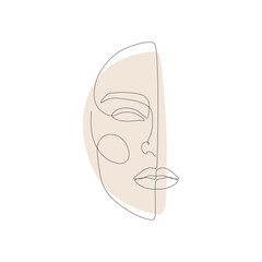 The face of a beautiful girl. Facial care. Cosmetology. Drawn with one line. Front view.