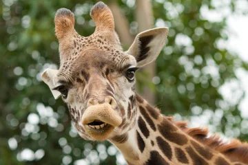 Fotobehang Giraffe Looking Down with a Smiley Face Close-Up © Duvy   McGirr