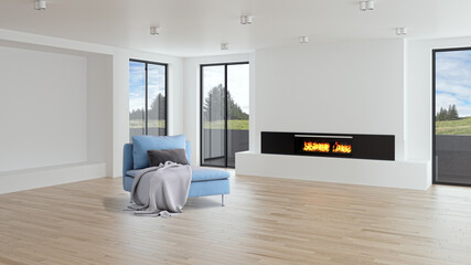 Illustration 3D rendering large luxury modern bright interiors Living room mockup computer digitally generated image