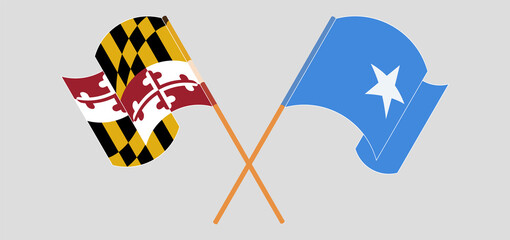Crossed and waving flags of the State of Maryland and Somalia