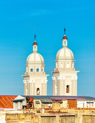 Tower of the Santiago de Cuba cathedral named 'Our Lady of Assumption' during the sunset hours, Cuba