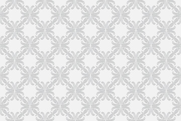 Fototapeta premium 3d volumetric convex geometric white background. Ethnic embossed unique oriental islamic pattern with abstract elements. Design for presentations, websites, textiles, coloring.
