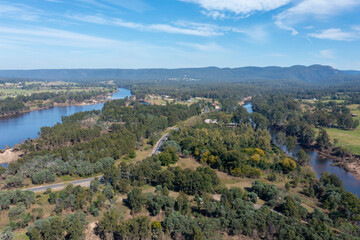 Drone aerial photograph of the Grose River in Yarramundi Reserve in regional Australia
