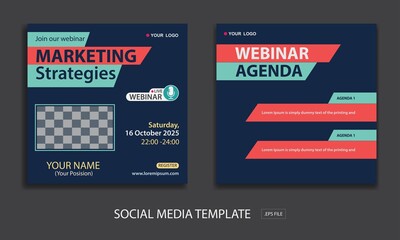 set live webinar social media template, for online webinar, conference, training, seminar, course and learning video.