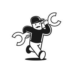 man with wrench. repairman with hat. logo character vector illustration