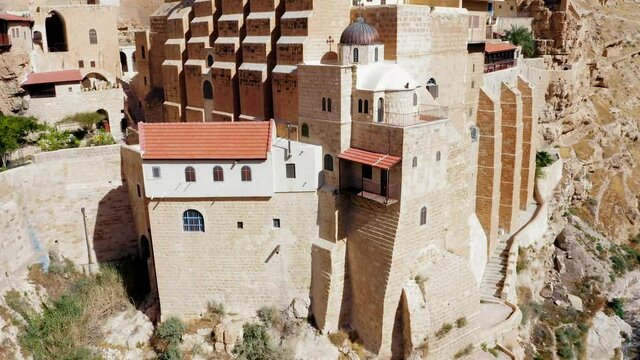 Mar Saba Greek Orthodox Monastery in Israel Judaean Desert, Aerial view.