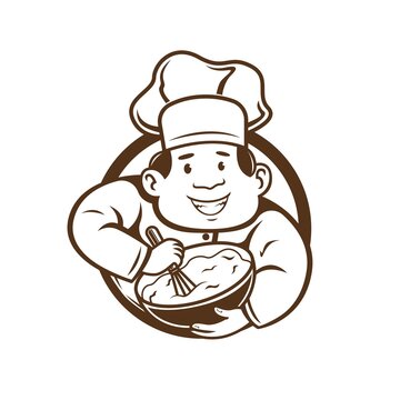 chef mix the dough logo character. vector illustration