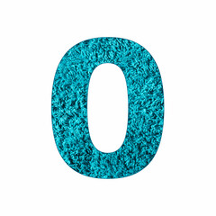 Number zero - Blue towel background isolated on white