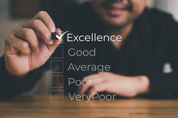 Customer service satisfaction survey, Excellent Customer Service Evaluation, Businessman hand...