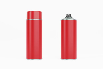 Fototapeta premium Spray paint can with red cap and red label. Isolated on white background for mock-up, branding.