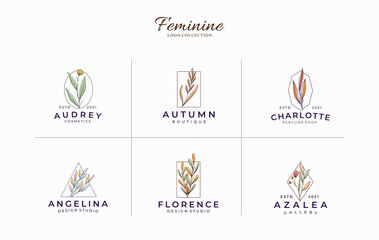 Beautiful feminine botanical minimalistic logos template