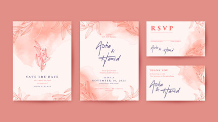 Elegant and romantic Wedding invitation with watercolor background