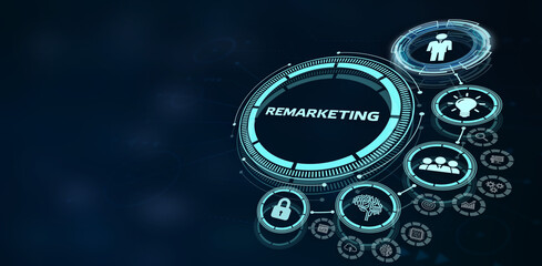 The concept of business, technology, the Internet and the network.  virtual screen of the future and sees the inscription: Remarketing