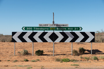 Silver City Highway Australian Road Sign Corona Road turn off towards Mount Gipps Station in remote area of Australian Outback near NSW