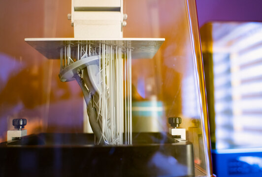 Closeup shot of 3d printing process , plastic 3d printing 
