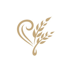 Love wheat logo concept template suitable for organic food icon, healthy food product, rice label, foodstuffs, bread ingredient and others