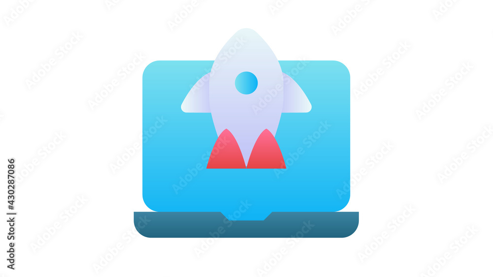 Poster laptop launch startup single isolated icon with single isolated icon with smooth style